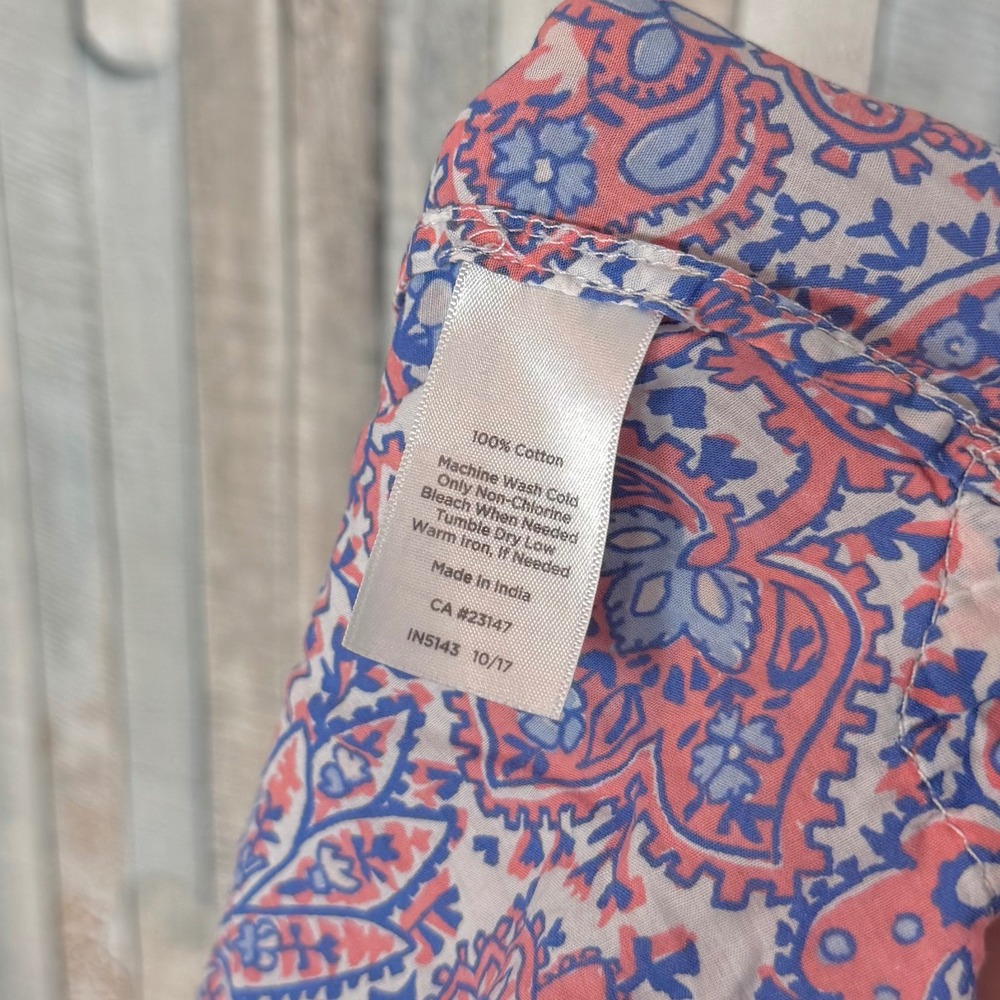 Talbots 3X Pink Blue Paisley 100% Cotton Tunic Blouse 3/4 Sleeve V-Neck Top - Picture 8 of 8
